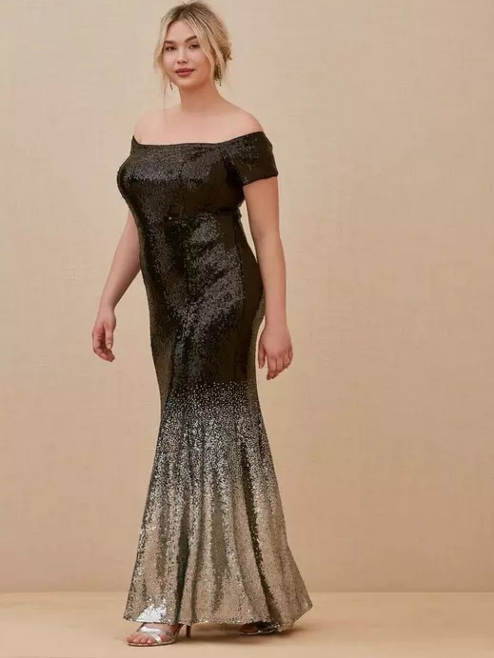 Ombre Sequin Off-Shoulder Gown